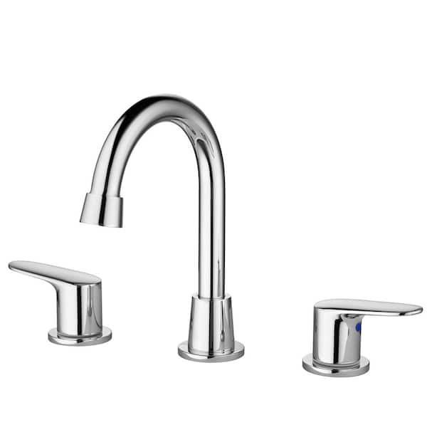 ALEASHA 8 in. Widespread Double Handle Bathroom Faucet with Drain Kit Inclued in Chrome