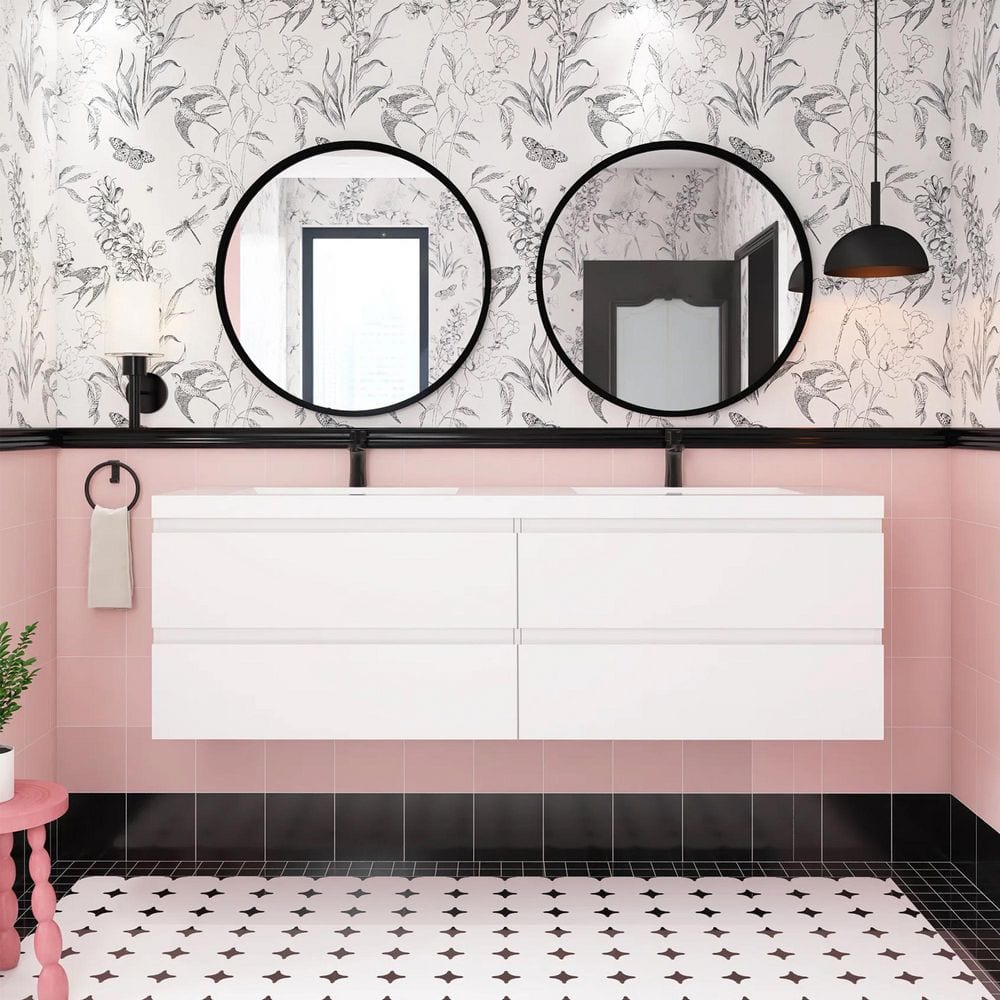72 in. W x 20 in. D x 22 in. H Double Sink Wall-Mounted Bath Vanity in White with White Resin Top price history on PriceWatchPro