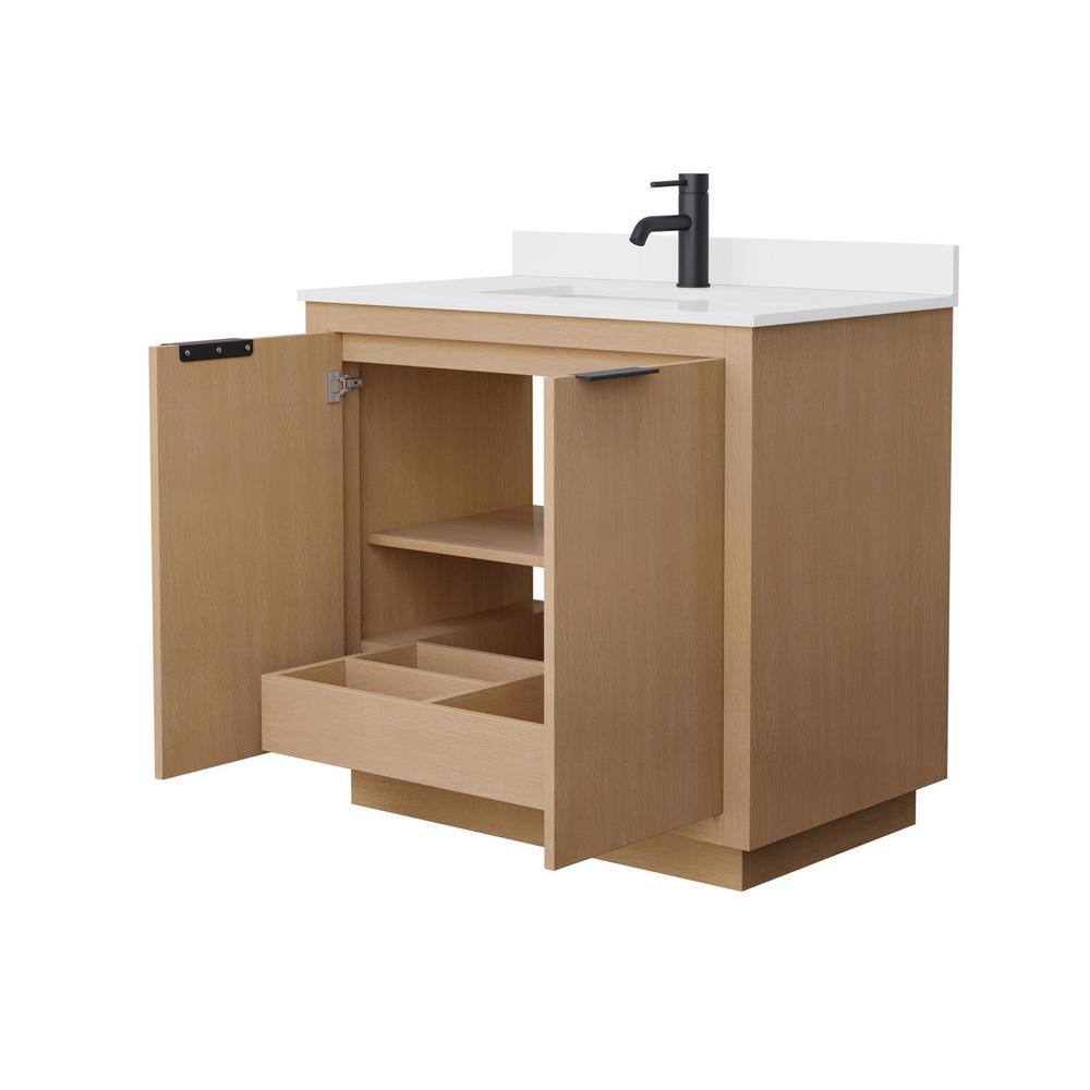 Maroni Light Straw Single Bathroom Vanity with White Marble Top