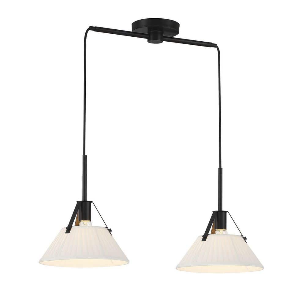 Meridian 29" Matte Black 2-Light Linear Chandelier with Pleated White Shades