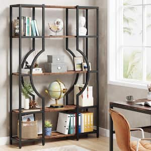 Eulas 40.9 in. Wide Brown Wood 12-Shelf Etagere Bookcase, 5-Tier Display Shelves Book Storage Organizer
