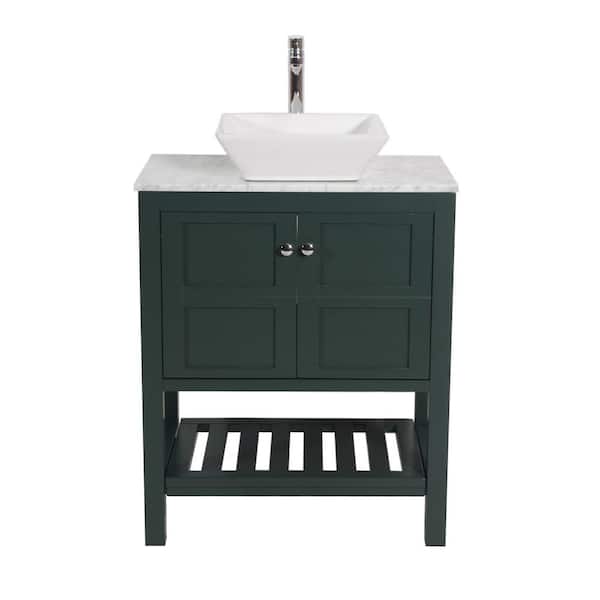 Unbranded Manhattan 30 in. W x 18 in. D x 41 in. H Single Bath Vanity in Dark Green with Marble Vanity Top and Ceramic White Basin