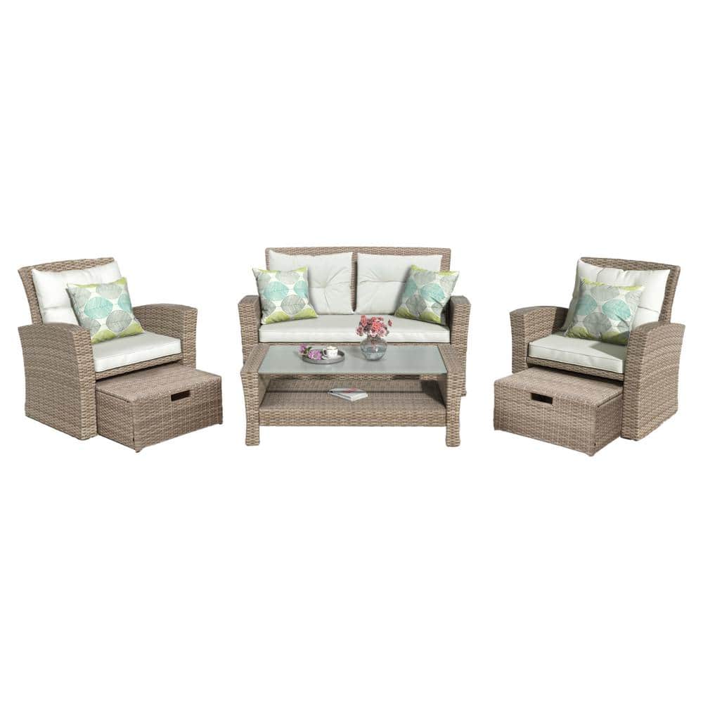 Patio Sofa Set 4 Piece Wicker Patio Conversation Set All Weather Sectional 