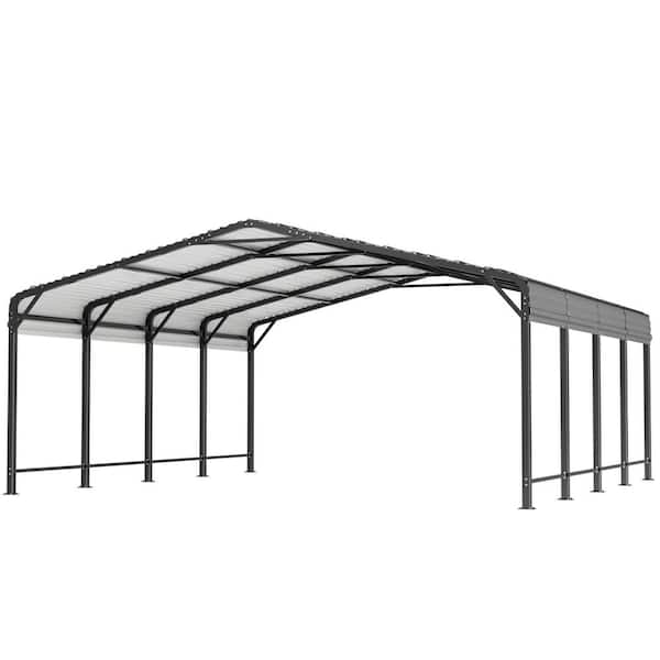 LAUSAINT HOME 12 ft. W x 20 ft. D Black Roof Metal Carport, Heavy