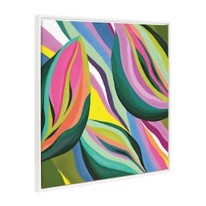 Modern Bright Colorful Leaves Framed Canvas Wall Art" 1-Piece White Framed Canvas Art Print, 30 in. x 30 in.