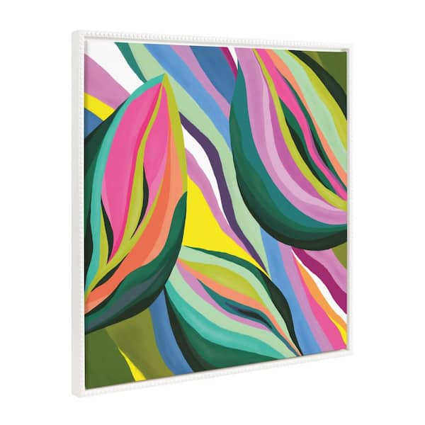 Kate and Laurel Modern Bright Colorful Leaves Framed Canvas Wall Art" 1-Piece White Framed Canvas Art Print, 30 in. x 30 in.