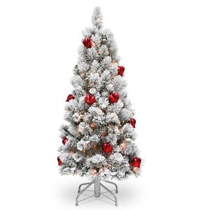 4.5 ft. Snowy Bristle Pine Tree with Clear Lights