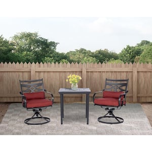 Montclair 3-Piece Steel Outdoor Bistro Set with Chili Red Cushions, 2 Swivel Rockers and 27 in. Table