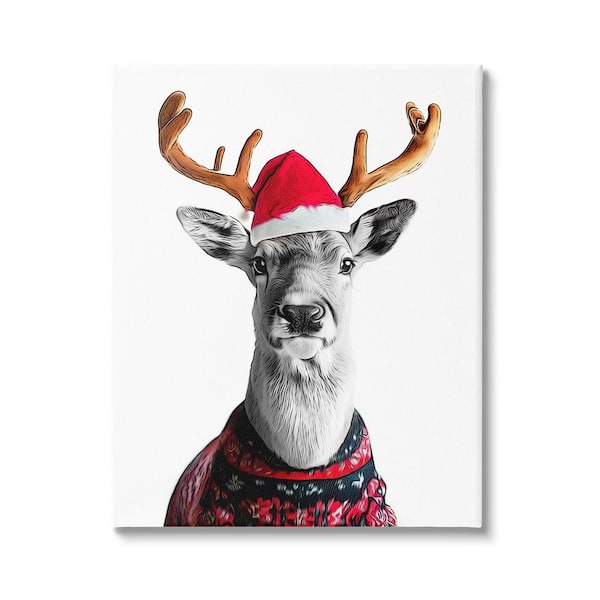 Stupell Industries Deer in Holiday Sweater by Annalisa Latella 1-Piece Unframed Graphic Print Animal Poster Art Print 48 in. x 36 in.