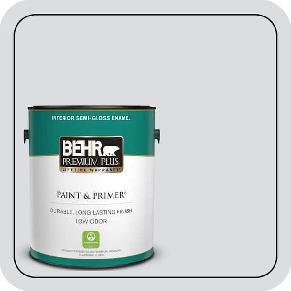 BEHR PREMIUM PLUS 1 gal. #N540-1 Script White Semi-Gloss Enamel Low Odor Interior Paint & Primer