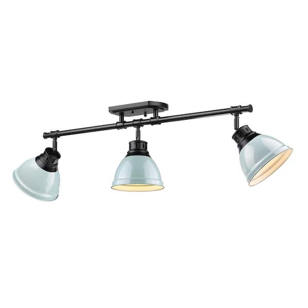 Golden Lighting Duncan 6.5 in. 3-Light Matte Black Semi-Flush Mount with Green Shade and No Bulbs Included