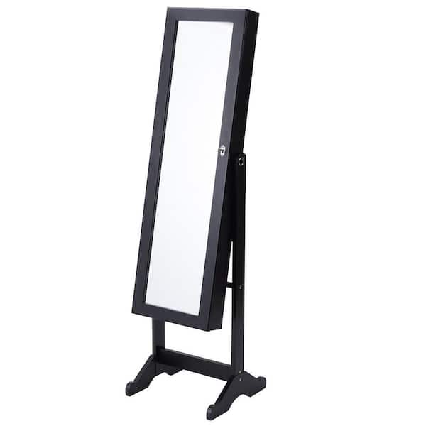 Gymax 61.5 in. H x 18 in. W x 14.5 in. D Black Full-Length Mirror 4-Tilting Position Jewelry Organizer Vanity Box