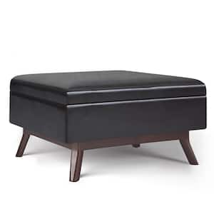 Owen 36 in. Wide Mid Century Modern Square Coffee Table Storage Ottoman in Tanners Brown Faux Leather