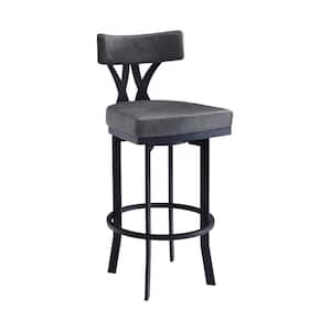 Ozias Contemporary 26 in. Counter Height in Black Powder Coated Finish and Vintage Grey Faux Leather Bar Stool