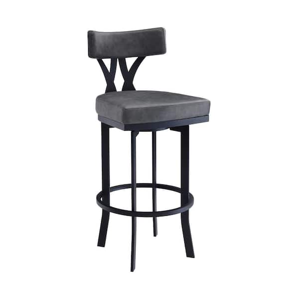 Armen Living Ozias Contemporary 26 in. Counter Height in Black Powder Coated Finish and Vintage Grey Faux Leather Bar Stool