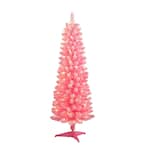 Pre-Lit 4.5 ft. Flocked Fashion Pink Pencil Artificial Christmas Tree with 100 Lights, Pink
