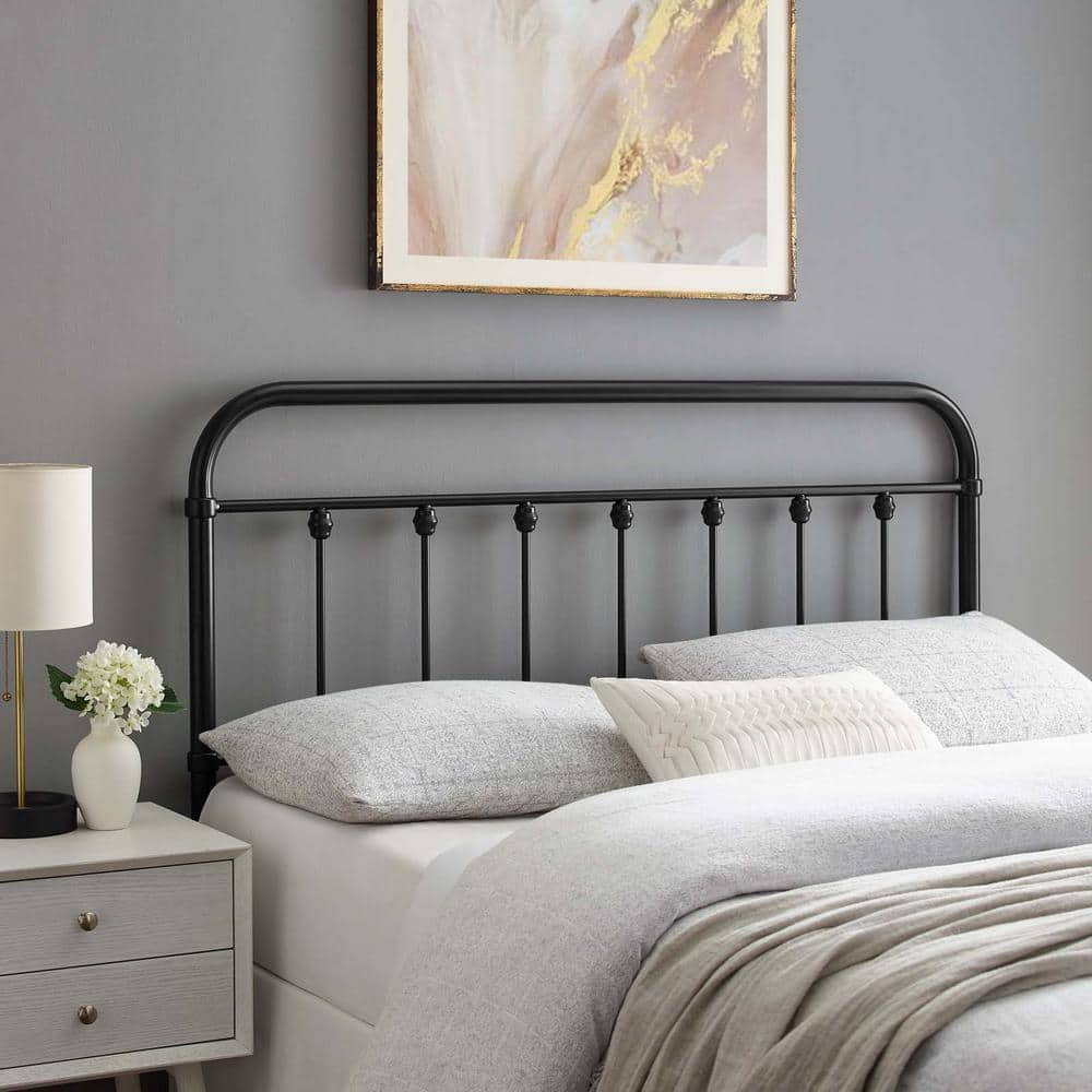 Black Powder-Coated Iron Queen Open-Frame Headboard