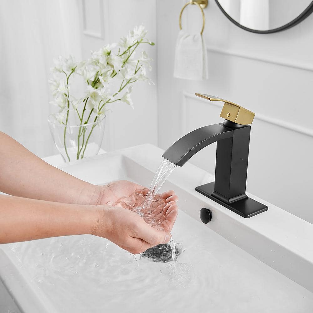 Gold and Black Waterfall Single Handle Bathroom Faucet