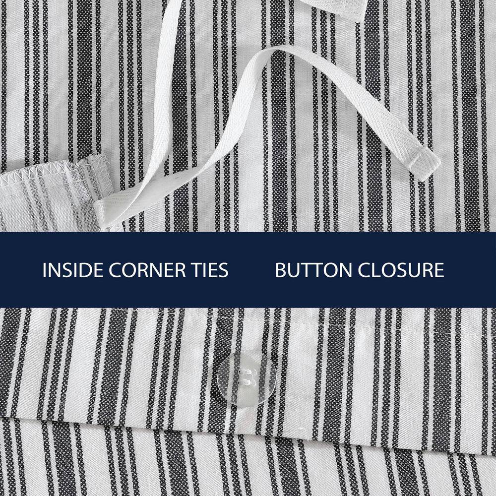 Charcoal and White Striped Cotton Queen Duvet Cover