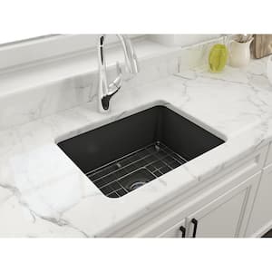 Sotto Matte Dark Gray Fireclay 24 in. Single Bowl Undermount/Drop-In Kitchen Sink w/Protective Bottom Grid and Strainer