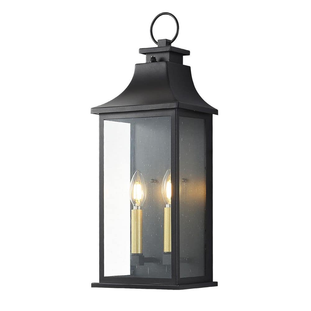21.7 in. 2-Light Black Outdoor Dusk to Dawn E12 Wall Light Lantern Porch Sconce with Glass Shade, No Bulb Include price history on PriceWatchPro