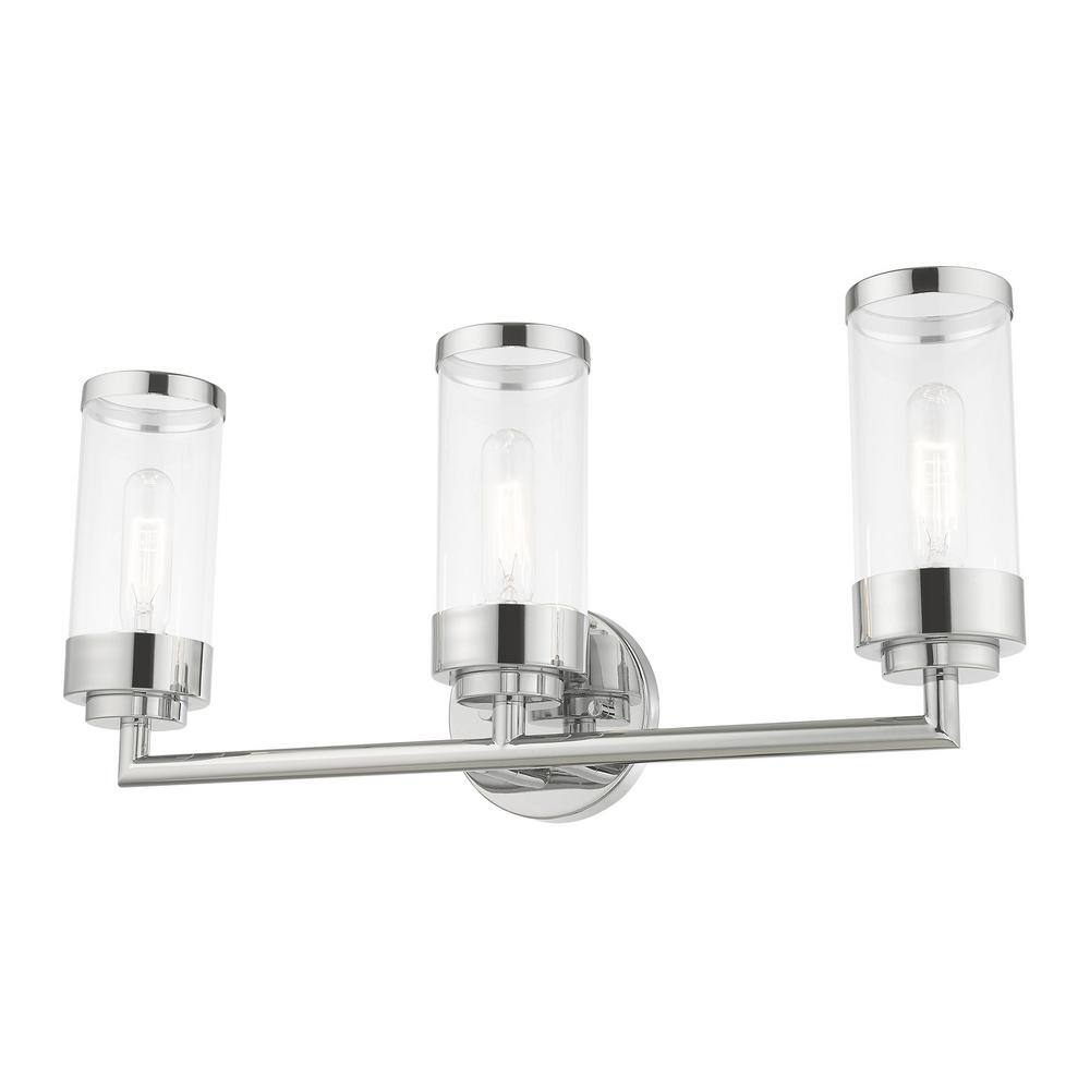Hillcrest Polished Chrome 3-Light Vanity with Clear Glass Shades