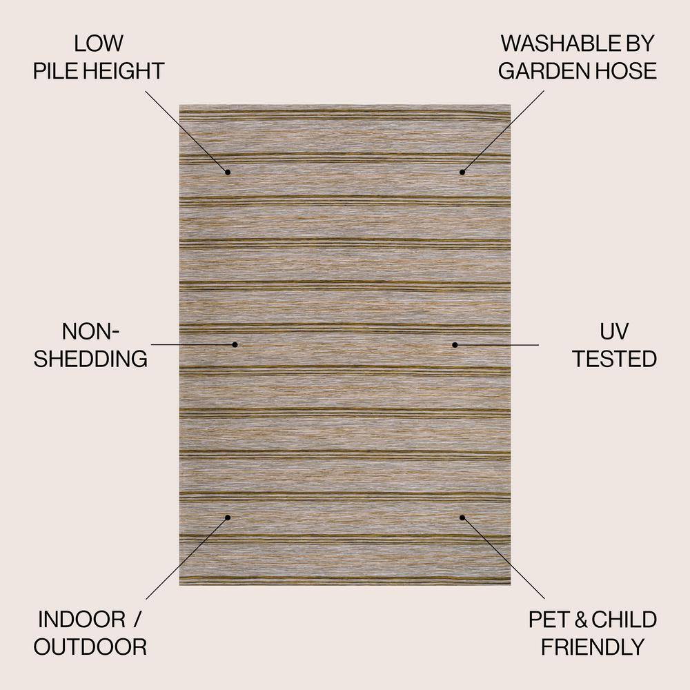 Mid-Century Jute-Brown Stripe Flat-Weave 5'x8' Synthetic Rug