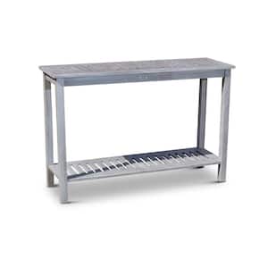 Console Table Silver Gray Eco-Friendly Weather Resistant 2 Shelves and Slatted Design Outdoor Espresso Furniture Decor