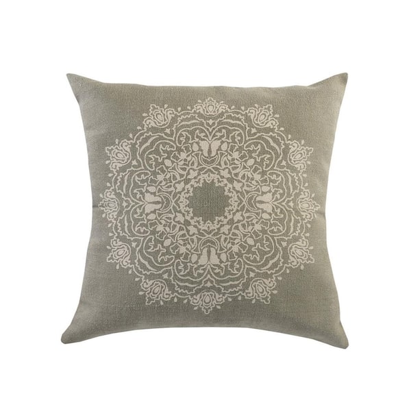 Unbranded Intricate Twine / White Classic Medallion Cozy Poly-fill 24 in. x 24 in. Throw Pillow