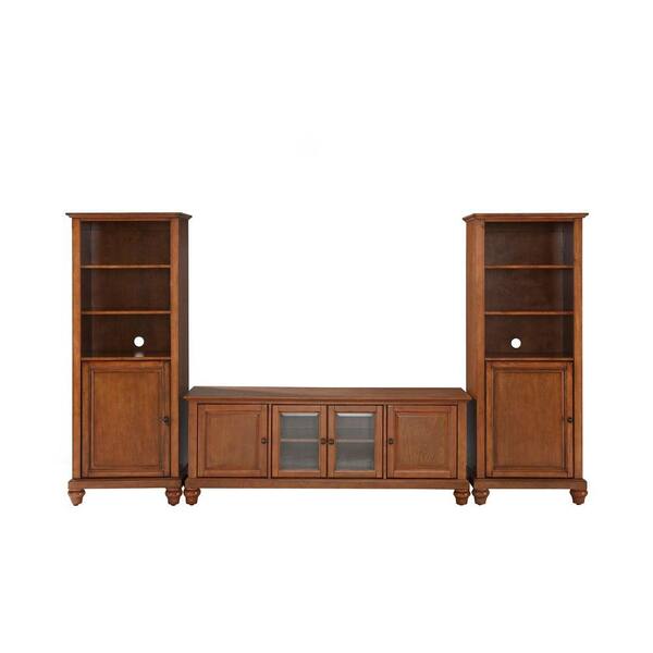 Crosley Cambridge Low Profile TV Stand and 2-Audio Piers in Cherry