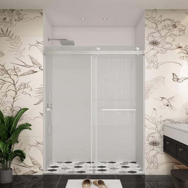 YINVANI 60 in. W x 76 in. H Double Sliding Frameless Bypass Bath Shower Door in Brushed Nickel with Easy-Clean 3/8 in. Glass