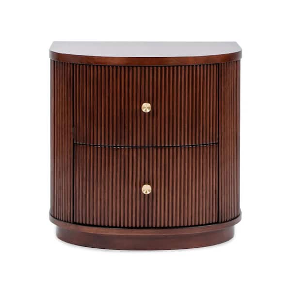 Jennifer Taylor Valentine 24 in. 2-Drawer Round Storage Side Table in Dark Walnut Beech Wood