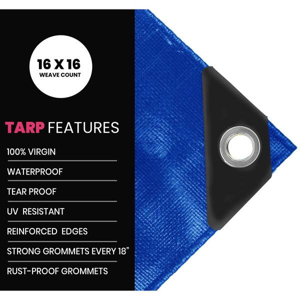 CoverUp 5x20 Feet Tarpaulin, 11 Mil Thick Heavy Duty Tarp Waterproof, 58 FT  Rope for Fastening - UV-Resistant, Tear-Proof Cover with Grommets for