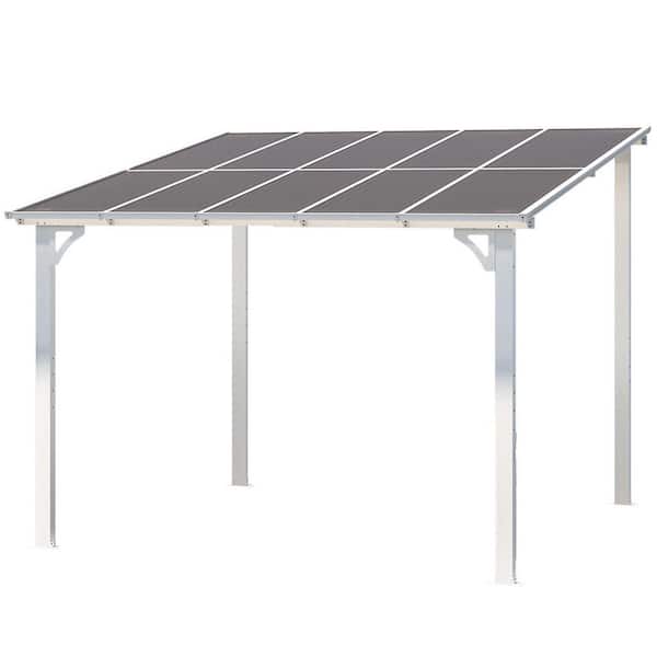 8 ft. x 12 ft. Wall Mounted Outdoor Gazebo with Lean to Gazebo Awnings, Aluminum Frame in White