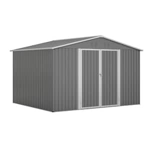 10 ft. W x 8 ft. D Outdoor Metal Storage Shed with Lockable Doors for Garden, Patio, Backyard, Lawn, Grey (73 sq. ft.)