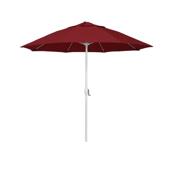 7.5 ft. Matted White Aluminum Market Patio Umbrella Fiberglass Ribs and Auto Tilt in Red Olefin
