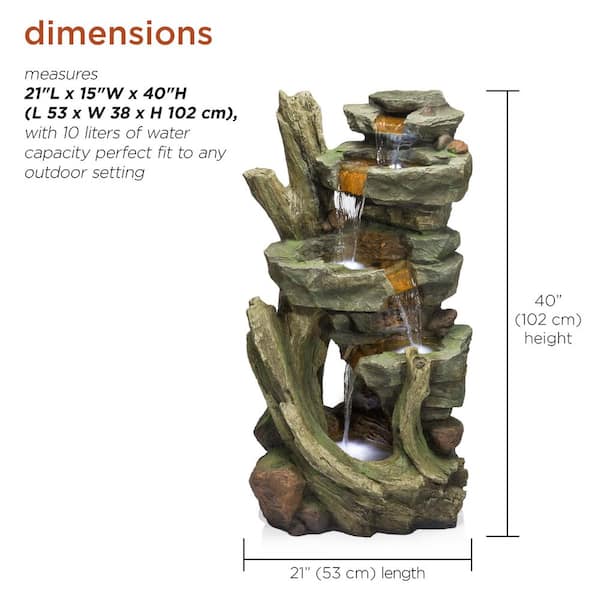 Alpine Corporation 39 in. Tall Outdoor Multi-Tier Cascading Stone