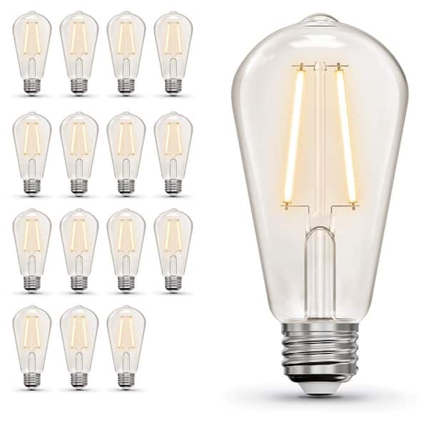 Feit Electric 25W Equivalent ST19 Dimmable Straight Filament Clear Glass E26 Vintage Edison LED Light Bulb, Soft White 2700K (16-Pack)