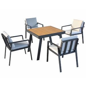 Wash 5-Piece Aluminum Square Outdoor Dining Set with 4 Chairs and Gray Cushions