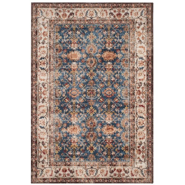 SAFAVIEH Bijar Royal/Ivory 4 ft. x 6 ft. Border Distressed Floral Area Rug