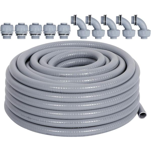 Vrbgify 3/4 in. x 25 ft. Electric Non-Metallic Flexible Liquid Tight Conduit with 5-Straight and 5 90° Connector Fittings