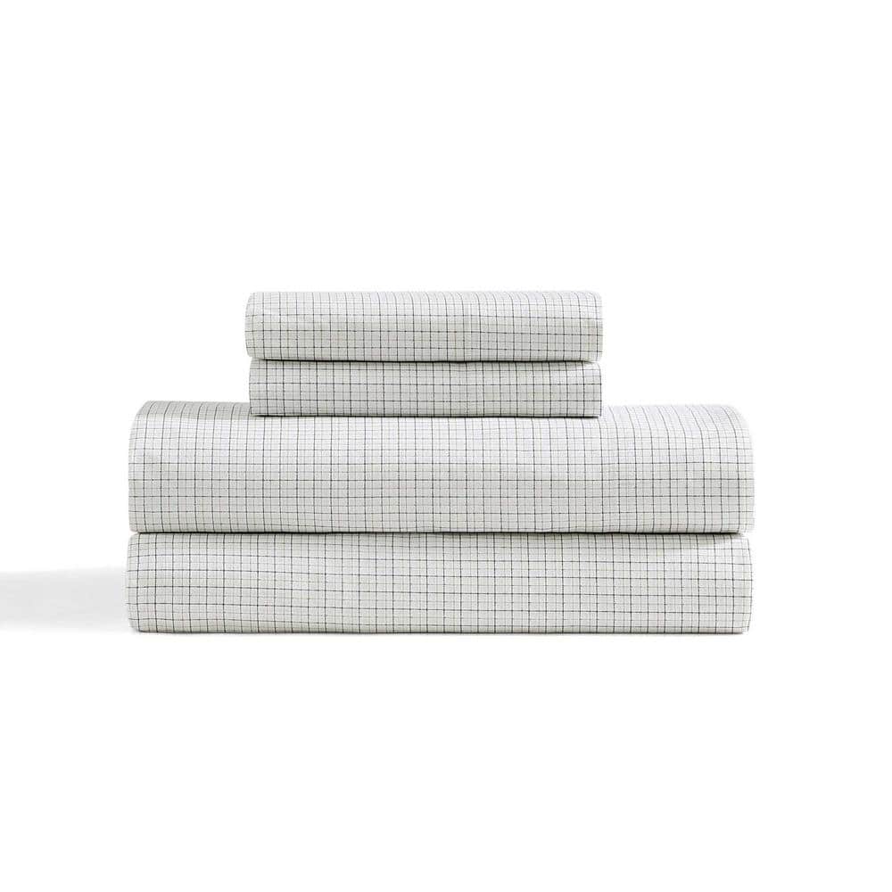 New England Plaid 4-Piece White/Core Navy/Khaki Beige Cotton Queen Sheet Set price history on PriceWatchPro