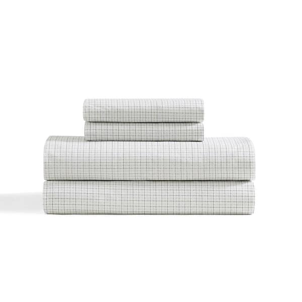 Tommy Hilfiger New England Plaid 4-Piece White/Core Navy/Khaki Beige Cotton King Sheet Set