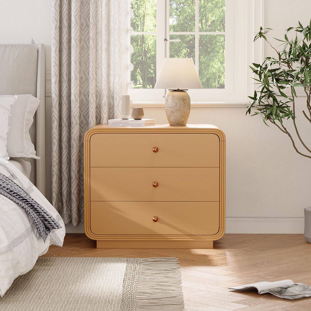 Creston Modern Olive Green 3-Drawer Curved-Edge Bedside Table Nightstand - thumbnail 10