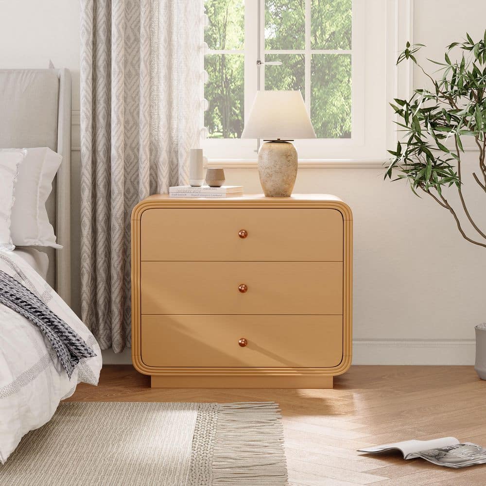 Creston Modern Olive Green 3-Drawer Curved-Edge Bedside Table Nightstand