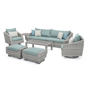 Cannes 8-Piece Wicker Motion Patio Conversation Deep Seating Set with Sunbrella Spa Blue Cushions