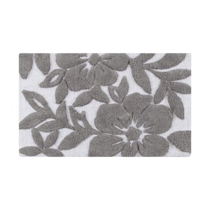 Burlington Leaf White and Grey (1 ft. 75 in. x 2 ft. 8 in.) Cotton Bath Mat