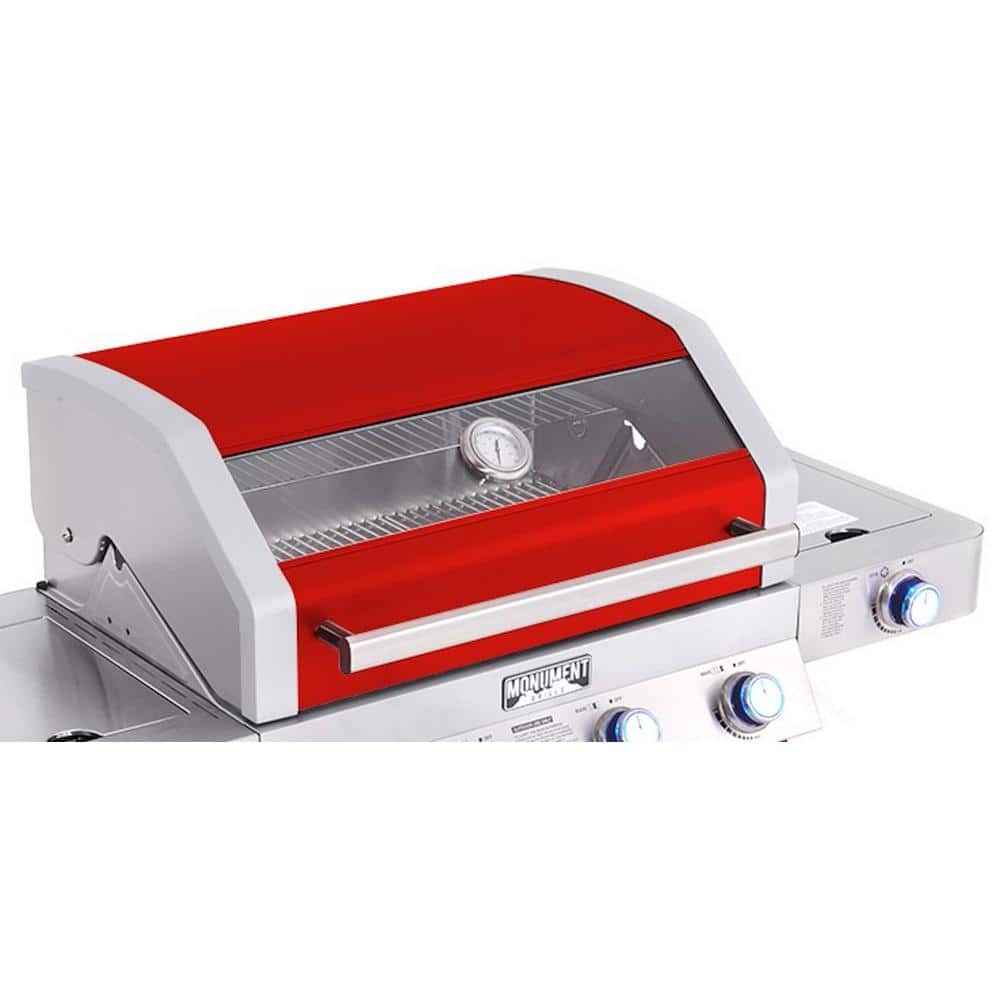 Red Stainless Steel 4-Burner Propane Gas Grill with Side Burner