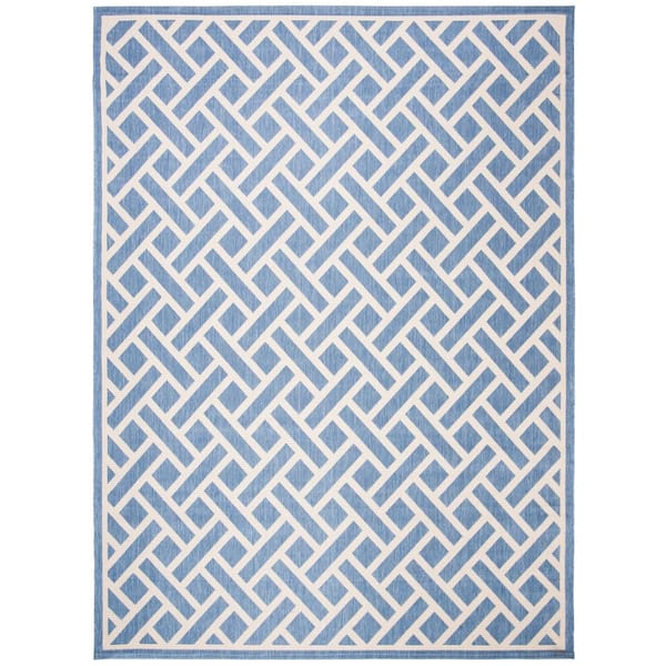 Courtyard Blue/Light Beige 9 ft. x 12 ft. Geometric Lattice Indoor/Outdoor Area Rug