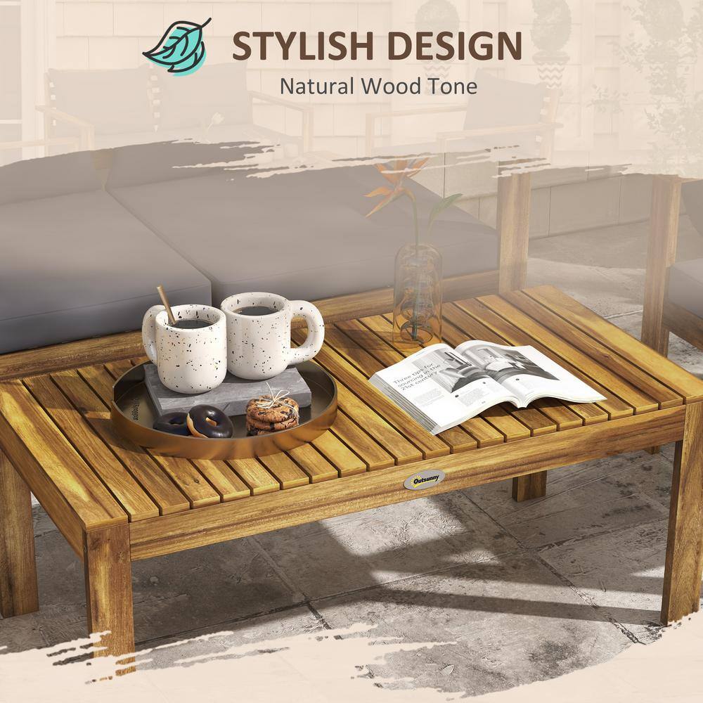 Acacia Wood 4-Piece Outdoor Patio Set with Gray Cushions